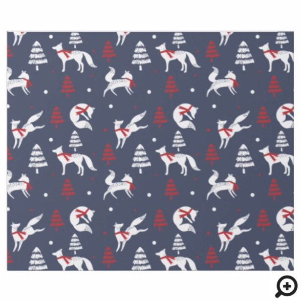 White Winter Forrest Foxes Christmas Tree Pattern Wrapping Paper