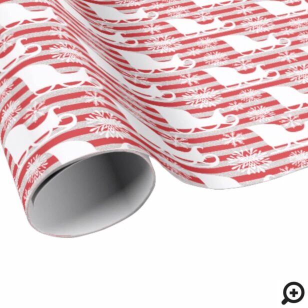 Red & Silver Stripe Snowflake & Santa's Sleigh Wrapping Paper