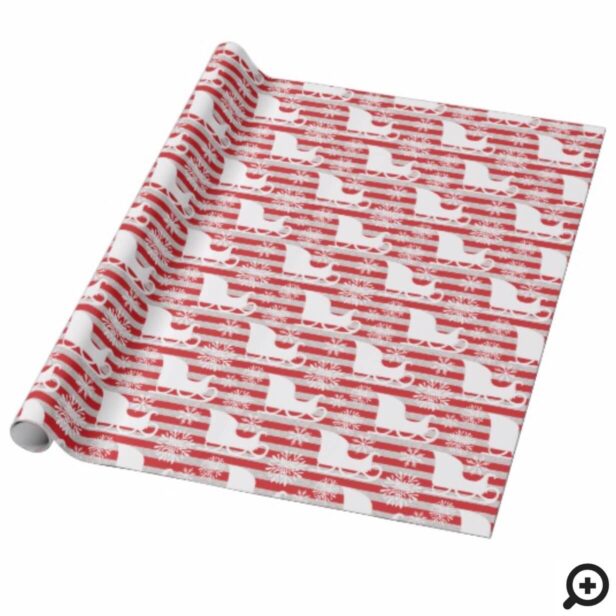Red & Silver Stripe Snowflake & Santa's Sleigh Wrapping Paper