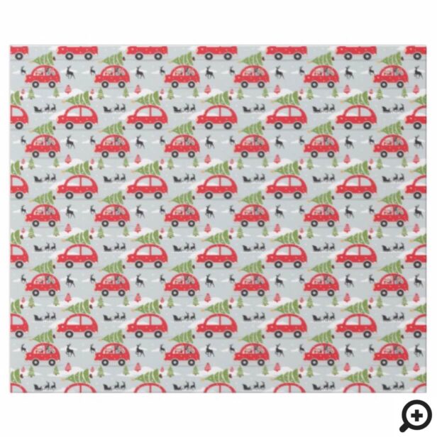 Winter Scenery Christmas Tree Car Family Photo Wrapping Paper