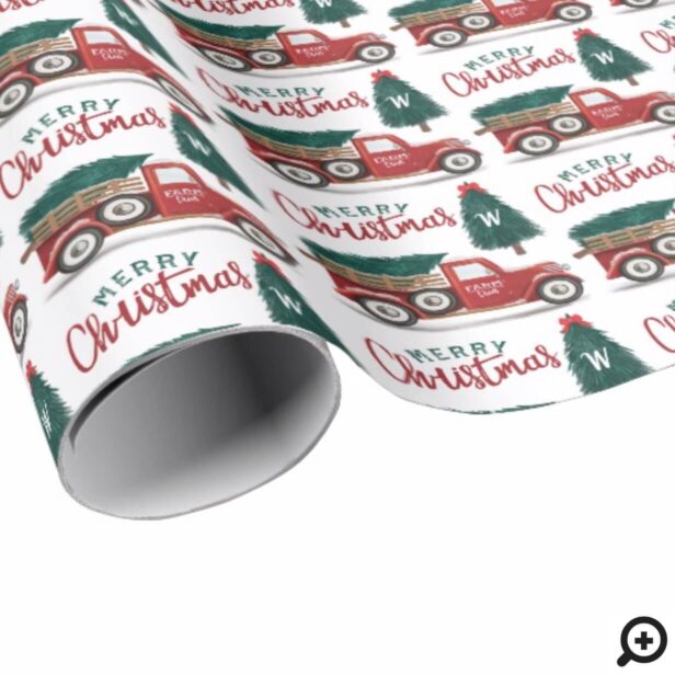 Merry Christmas Vintage Red Truck Tree Delivery Wrapping Paper