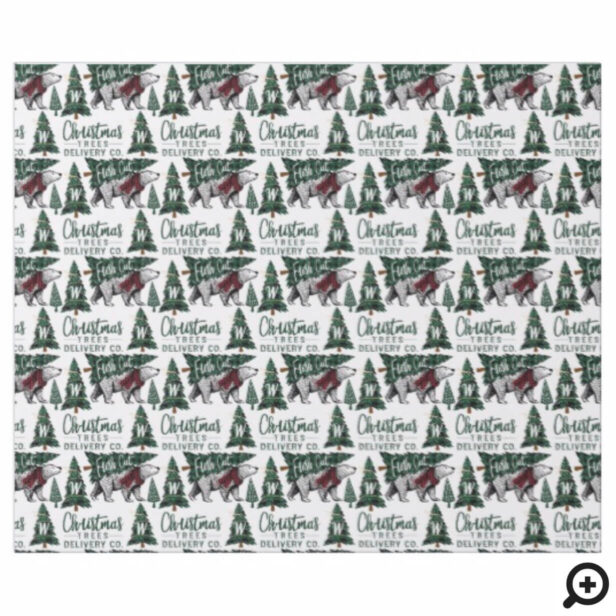 Plaid Polar Bear Christmas Trees Delivery Monogram Wrapping Paper