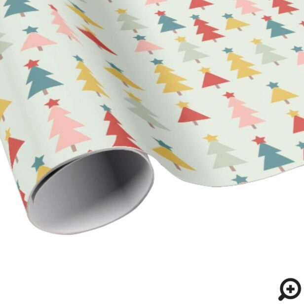 Colourful Woodland Forest Christmas Trees & Stars Wrapping Paper