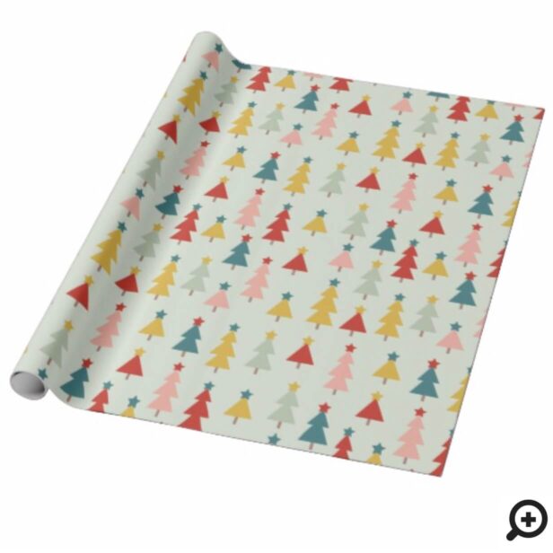Colourful Woodland Forest Christmas Trees & Stars Wrapping Paper