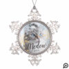 Elegant Blue & Gold Snowflake Customize Pet Photo Snowflake Pewter Christmas Ornament