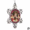 Personalized Red Holly Plaid Reindeer Pet Photo Snowflake Pewter Christmas Ornament