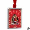 Red & Gold Snowflakes Pet Paw Print Photo Metal Ornament
