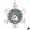 Green & Gold Pet Paw Print Photo & Snowflakes Snowflake Pewter Christmas Ornament