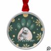 Green & Gold Pet Paw Print Photo & Snowflakes Metal Ornament