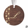 Personalized Rustic Wood Gold Pet Paw Print Photo Ornament