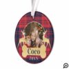 Personalized Red Holly Plaid Reindeer Pet Photo Ornament