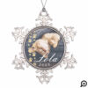 Elegant Gold Paw Prints & Stars Holiday Pet Photo Snowflake Pewter Christmas Ornament