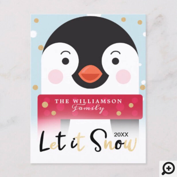 Let It Snow | Cute Winter Penguin Holiday Postcard