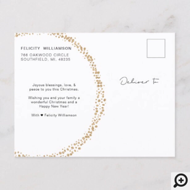 Cheers | Trendy Christmas Gold Sparkle Photo Holiday Postcard