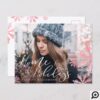 Home For The Holidays Classy Pink Snowflakes Photo Holiday Postcard