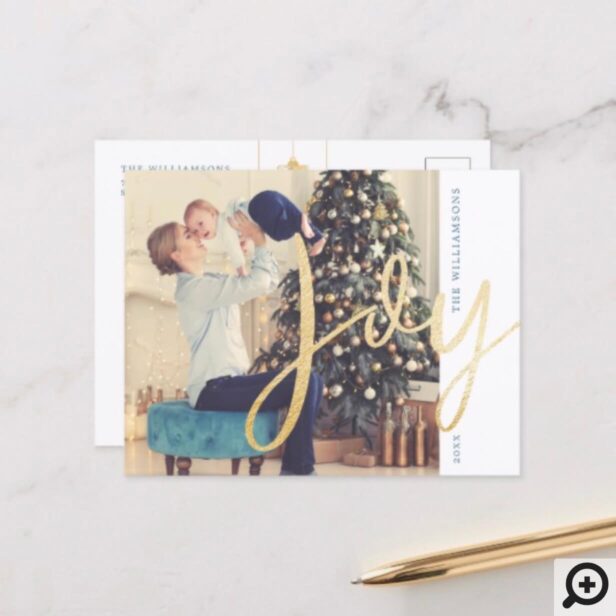 Joy | Classy, Minimal Christmas Ornaments Photo Holiday Postcard