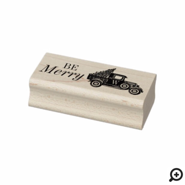 Be Merry | Vintage Truck & Christmas Tree Monogram Rubber Stamp