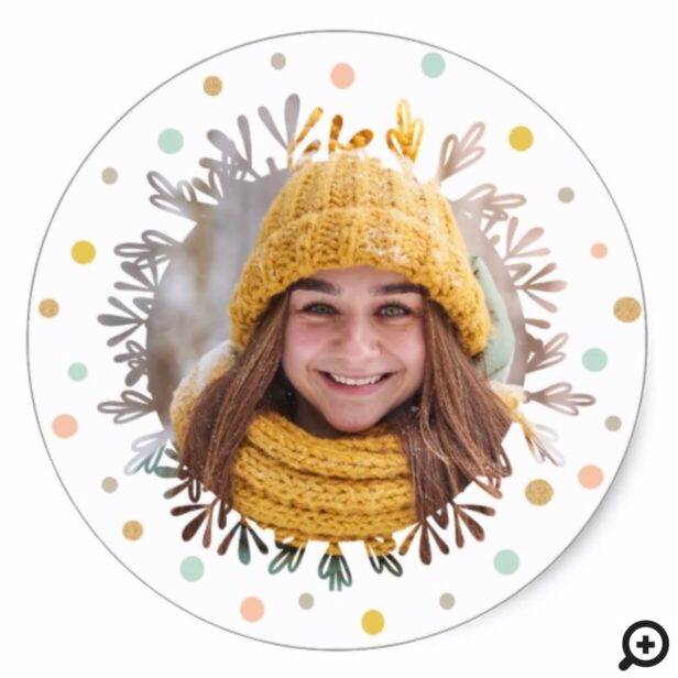 Colourful Polka Dots & Snowflake Christmas Photo Classic Round Sticker