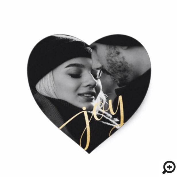 Joy | Regal Gold & Elegant Newlyweds Holiday Photo Heart Sticker