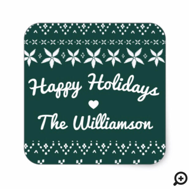Green Cozy Warm Festive Sweater | Holiday Joy Square Sticker