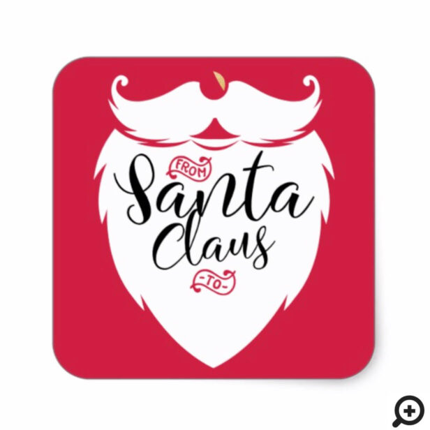 From Santa Claus | Red & Black Script Christmas Square Sticker