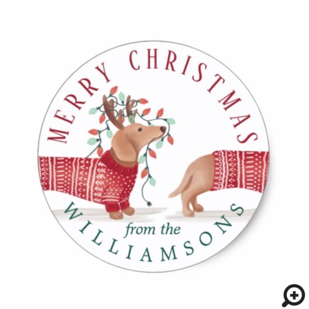 Merry & Bright | Dachshund Dog Christmas Sweater Classic Round Sticker