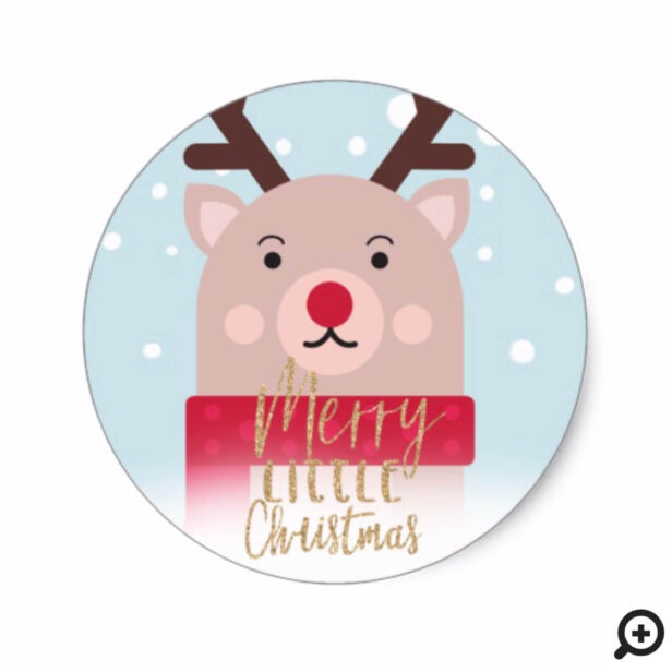 Merry Little Christmas | Cute reindeer Holiday Classic Round Sticker