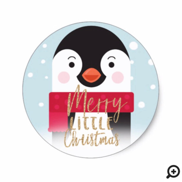 Merry Little Christmas | Cute Penguin Holiday Classic Round Sticker