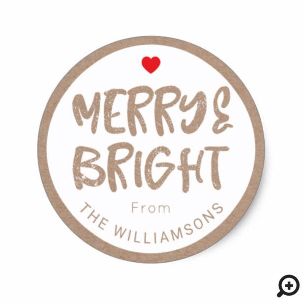 Merry & Bright Typographic Brush Script Christmas Classic Round Sticker