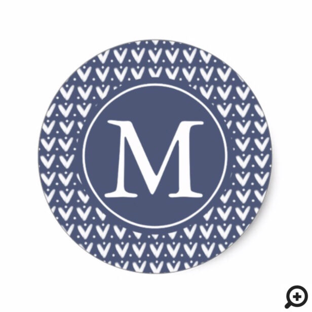 Trendy Monogram Blue Grey Knitted Sweater Pattern Classic Round Sticker