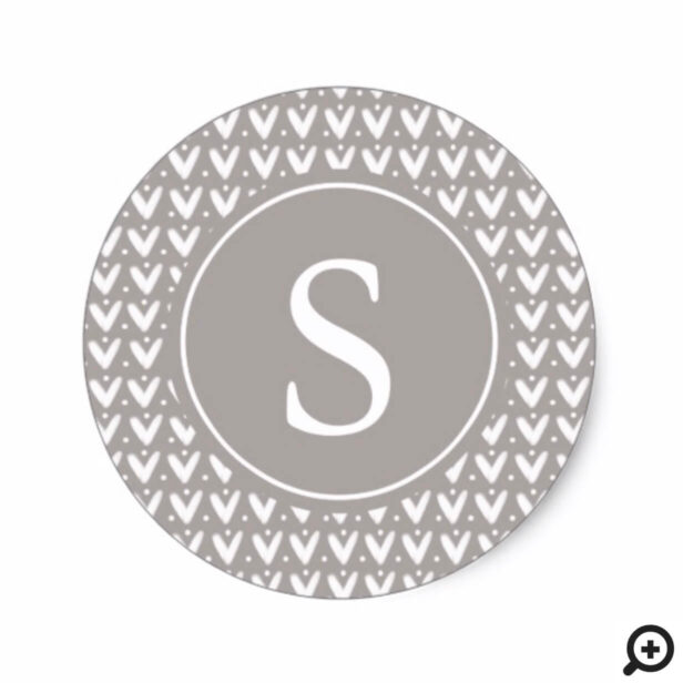 Trendy Monogram | Grey Knitted Sweater Pattern Classic Round Sticker