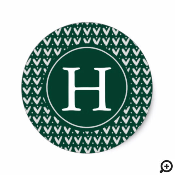 Trendy Monogram | Green Knitted Sweater Pattern Classic Round Sticker