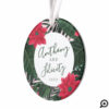 Newlyweds Tropical Christmas Red Poinsettia Photo Ornament