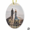 Mr & Mrs First Christmas | Wood & Gold Tree Photo Ceramic Ornament