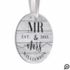 Mr. & Mrs. | Rustic Grey Woodgrain Christmas Photo Ornament