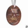 Mr. & Mrs. | Rustic Dark Woodgrain Christmas Photo Ornament