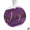 Joy | Deep Purple Watercolor Wash Newlyweds Photo Ornament