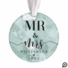 Mr & Mrs | Elegant Shimmering Mint Ornament Photo