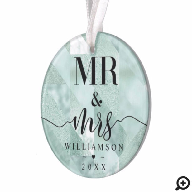 Mr & Mrs | Elegant Shimmering Mint Ornament Photo - Moodthology Papery