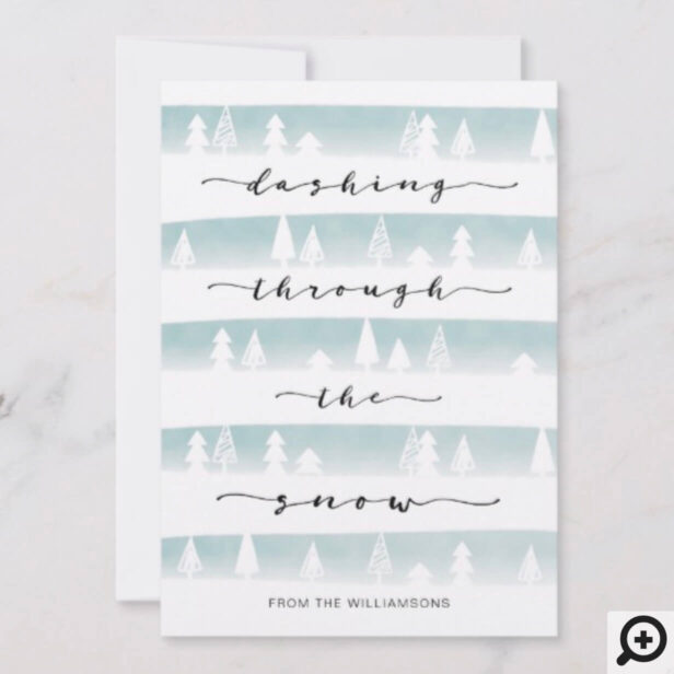 Dashing Through The Snow Watercolor Forest Stripes Holiday Card