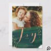 Joy | Forest Green Watercolor Wash Family Photo Holiday Card