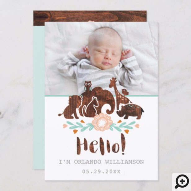 Baby Birth Announcement Card - Woodland Safari