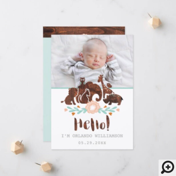 Baby Birth Announcement Card - Woodland Safari
