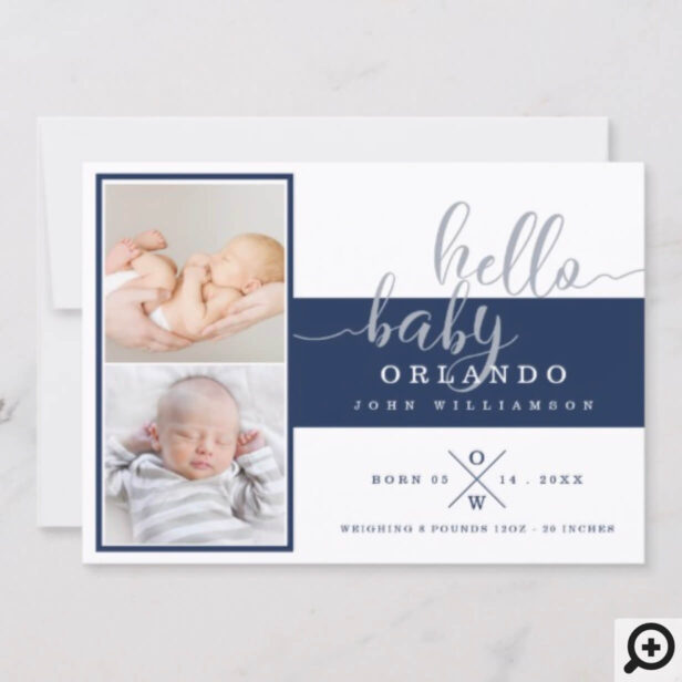 Baby Birth Announcement Card - Navy & White Stripe