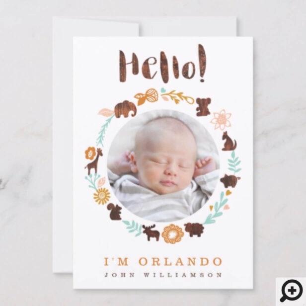 Baby Birth Announcement Card - Woodland Animals