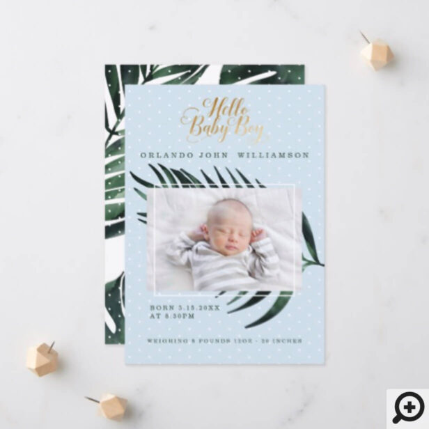 Baby Boy Birth Announcement - Tropical Palm Leaf