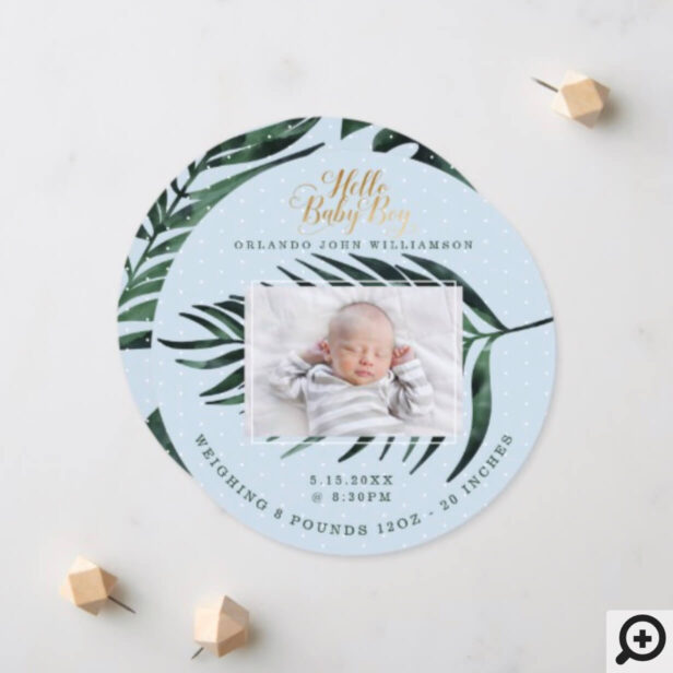 Baby Boy Birth Announcement Card Tropical Palm