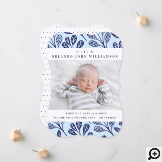 Baby Birth Announcement Card - Navy Blue branches