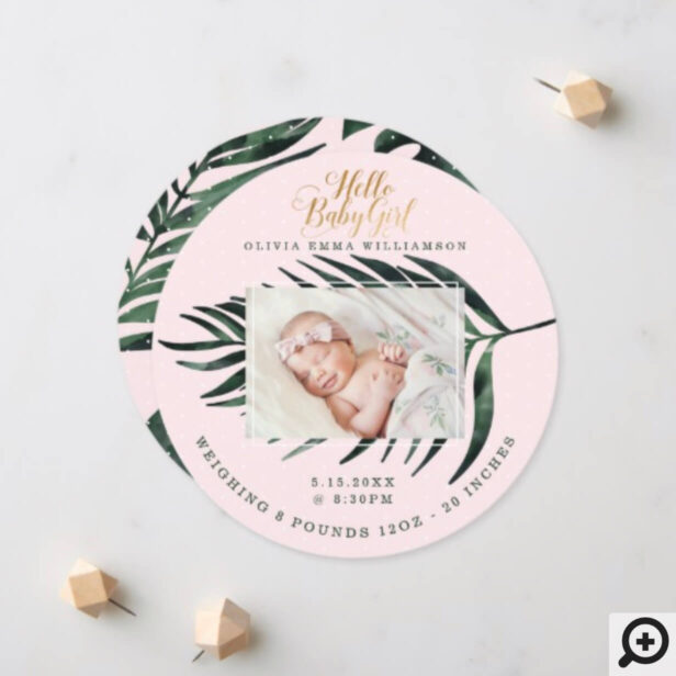 Baby Birth Announcement Card | Tropical Palm Leaf
