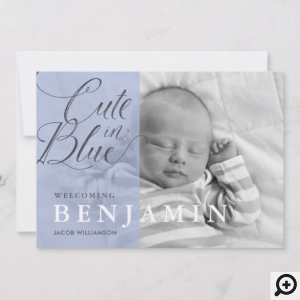 Cute in Blue Baby Birth Photo Announcement Card